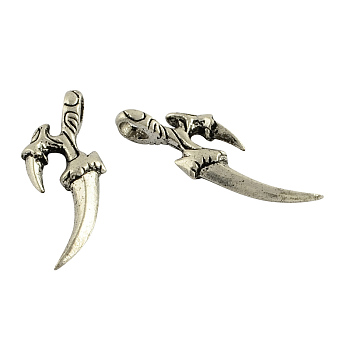 Tibetan Style Alloy Pendants, Weapon, Lead Free & Cadmium Free, Antique Silver, 37x14x6mm, Hole: 5x4mm, about 327pcs/1000g