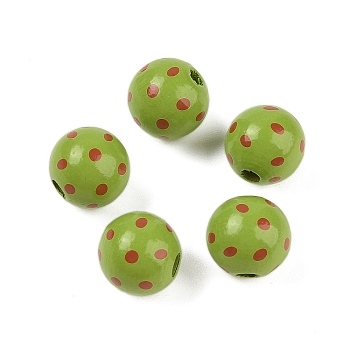 Wood European Beads, Christmas Dot Wood Beads, Round, Olive Drab, 16mm, Hole: 4.7mm