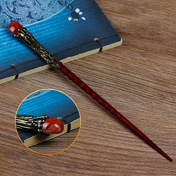 Natural Red Agate Magic Wand with Wooden Findings, Home Decorations Costume Props Cosplay Accessories, 240mm