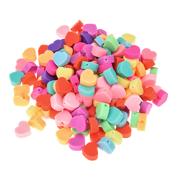 Handmade Polymer Clay Beads Strands, Heart, Mixed Color, 9.5x10x4mm, Hole: 1.2mm, 100pcs/Box