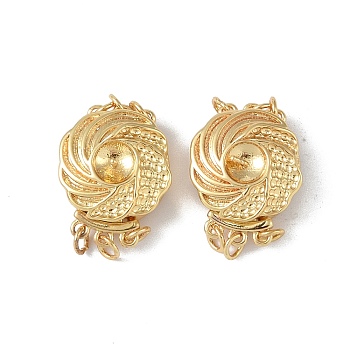 Rack Plating Brass Box Clasps, 3-Strand, 6-Hole, Flower, Real 18K Gold Plated, 21x16x7.5mm, Hole: 2.4mm