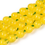 Handmade Lampwork Beads, Pear Charms, Yellow, 14~15x11.5~12x11.5~12mm, Hole: 0.9~1.2mm, about 20pcs/strand, 11.22~11.42''(28.5~29cm)(LAMP-T022-04H)