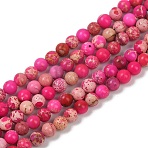 Dyed Natural Regalite/Imperial Jasper/Sea Sediment Jasper Beads Strands, Round Impression Jasper, Cerise, 4mm, Hole: 1.2mm, about 45pcs/strand, 7.68''(19.5cm)(G-B124-C04-01)