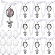 10Pcs Angel Alloy Pendants Decoration, with Satin Ribbon, Glass Beads & Cabochons, Iron Eye Pin, White, 95mm(AJEW-FH0002-55)