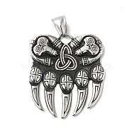 Viking Bear 304 Stainless Steel Manual Polishing Pendants, Claw Charms, Antique Silver, 39.5x33.5x3mm, Hole: 4x8.5mm(STAS-G274-06AS)