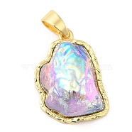 Rack Plating Brass Pendants, Iceberg Melting Shaped Glass Charms, Long-Lasting Plated, Cadmium Free & Lead Free, Real 18K Gold Plated, Pink, 22.5x15.5x9mm, Hole: 6x3mm(KK-C033-04G-04)