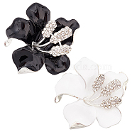 2Pcs 2 Colors Crystal Rhinestone Flower Brooch Pin, Silver Alloy Fashion Badge for Clothes Shawl, Black and White, 48x48x12mm, 1Pc/color(JEWB-FI0001-02)
