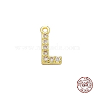 Real 18K Gold Plated 925 Sterling Silver Micro Pave Clear Cubic Zirconia Charms, Initial Letter, Letter L, 9x4.5x1mm, Hole: 0.9mm(STER-P054-10G-L)