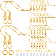 200Pcs Brass Earring Hooks, French Hooks with Coil and Ball, with 200Pcs Jump Rings and 200Pcs Plastic Ear Nuts, Golden, 17~19x16~18x0.8mm, 20 Gauge, Hole: 2mm(KK-SP0001-44G)