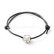Paw Print European Beads Bracelet for Teen Girl Women, Adjustable Cowhide Leather Cord Bracelet, Antique Silver, Black, Inner Diameter: 1-3/4 inch(4.6~8.5cm)(BJEW-JB06978)
