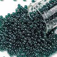 TOHO Round Seed Beads, Japanese Seed Beads, (108BD) Transparent Luster Teal, 8/0, 3mm, Hole: 1mm, about 222pcs/10g(X-SEED-TR08-0108BD)