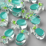 Transparent Enamel Acrylic Beads, Pineapple, Dark Turquoise, 25x15x9mm, Hole: 3.5mm(TACR-S155-002G)