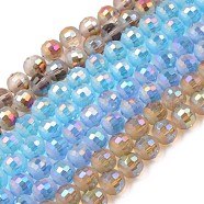 Electroplate Glass Beads Strands, Half Frosted, Faceted Round, Mixed Color, 10x9mm, Hole: 1.5mm, about 72pcs/strand, 26.38 inch(67cm)(EGLA-S194-08)