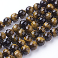 Natural Tiger Eye Beads Strands, Round, 10mm, Hole: 1mm, about 19pcs/strand, 7.5 inch(X-G-C076-10mm-1B)