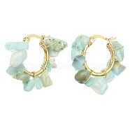 Natural Amazonite Chips Braided Hoop Earrings, 304 Stainless Steel Wire Wrap Jewelry for Women, 25~27x28~33x7~9mm, Pin: 0.6mm(EJEW-JE04940-16)