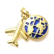 Brass Enamel Pendants, Long-Lasting Plated, Lead Free & Cadmium Free, Plane & Map Charm, Rack Plating, Real 18K Gold Plated, 16.5~18x14x1.5~2.5mm, Hole: 4.5x3mm(KK-M309-05G)