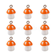 Plastic Pendants, with Platinum Plated Iron Loop, Mushroom with Polka Dots, Orange, 17.5x11.5x12mm, Hole: 1.5mm(KY-TA0001-15F)