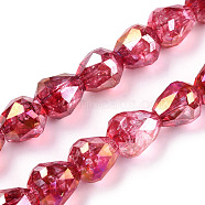 Transparent Electroplate Glass Beads Strands, AB Color Plated, Faceted, Teardrop, Crimson, 10.5x10mm, Hole: 1.2mm, about 33pcs/strand, 13.78 inch(35cm)(EGLA-N006-079F)