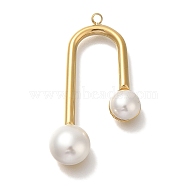 ABS Imitation Pearl Pendants, with Ion Plating(IP) 304 Stainless Steel Findings, Arch Charm, Real 18K Gold Plated, 31.5x18x6.5mm, Hole: 1.5mm(STAS-P371-014G)