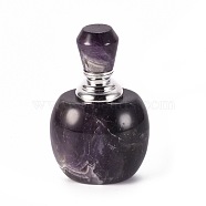 Natural Amethyst Openable Perfume Bottle, with Glass Tube and Brass Findings, with Glue Straw, 63~65x40.5~41x33~33.5mm, Capacity: 2ml(0.07 fl. oz)(G-K295-E05-P)