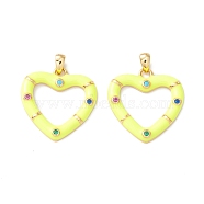 Rack Plating Brass Micro Pave Colorful Cubic Zirconia Pendants, with Enamel, Cadmium Free & Nickel Free & Lead Free, Real 18K Gold Plated, Heart, Yellow, 21x20.5x2.5mm, Hole: 4.5x2mm(KK-D073-07G-03)