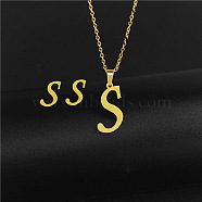 Golden Stainless Steel Initial Letter Jewelry Set, Stud Earrings & Pendant Necklaces, Letter S, No Size(IT6493-18)