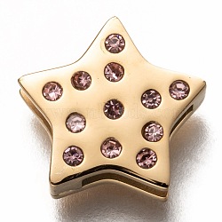 304 Stainless Steel Slide Charms, with Rhinestone, Star, Crystal, Golden, 12x12x3.5mm, Hole: 8x1.5mm(STAS-P270-26G-03)