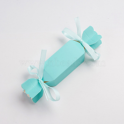 Candy Shape Cardboard Boxes, Wedding Birthday Party Favor Gift Boxes, with Ribbons Decoration, Turquoise, 18.5x4x4cm(CON-G008-A01)