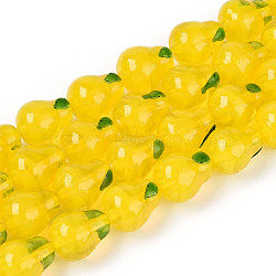 Handmade Lampwork Beads, Pear Charms, Yellow, 14~15x11.5~12x11.5~12mm, Hole: 0.9~1.2mm, about 20pcs/strand, 11.22~11.42''(28.5~29cm)(LAMP-T022-04H)