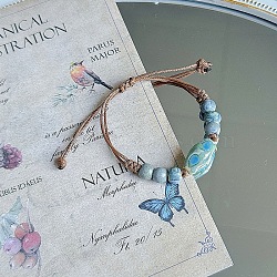 Ceramic Beads Braided Bead Bracelets, Adjustable Waxed Cord Braided Bracelets for Women, Sky Blue, 4~9-7/8 inch(10~25cm)(FS-WGF5CE7-06)