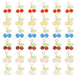 60Pcs 6 Colors Glass Pendants, Cherry Charm, with Acrylic & Light Golden Eco-Friendly Copper Wire, Faceted, Mixed Color, 16.5x15x5.5mm, Hole: 3.5mm, 10pcs/color(PALLOY-TA00249)