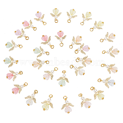 PandaHall Elite 30Pcs Transparent Acrylic Pendants, with Alloy Wing Beads & ABS Plastic Imitation Pearl Round Beads & Jump Ring, Angel, Mixed Color, 28mm, Hole: 4mm, Pendant: 24.5x20x6mm, Ring: 6x1mm(FIND-PH0008-05-WH)