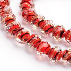 Handmade Gold Sand Lampwork Rondelle Beads Strands, Faceted, Red, 8x6mm, Hole: 1mm, about 50pcs/strand, 15.4 inch(LAMP-I010-A-03)
