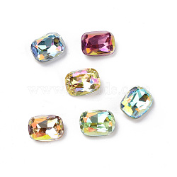 Light AB Style Glass Cabochons, Pointed Back & Back Plated, Faceted, Rectangle Octagon, Mixed Color, 8x6x3mm(RGLA-J038-A-LA)
