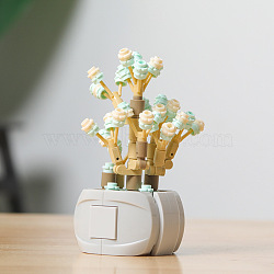 Plastic Succulent Flowers Plant Building Blocks DIY Toy Set, Succulents Bonsai Model, for Gift Home Decor, Pale Turquoise, 75x70x110mm(DIY-I077-04)