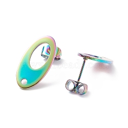 Ion Plating(IP) 304 Stainless Steel Stud Earring Findings, Oval, Rainbow Color, 18.5x9.5x1mm, Hole: 1.5mm, Pin: 0.8mm(STAS-E482-01M)