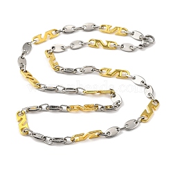 201 Stainless Steel Oval Links Chain Necklace, with 304 Stainless Steel Clasps, Golden & Stainless Steel Color, 22.83 inch(58cm), link: 21x6x1.5mm and 11x6x1.5mm(NJEW-F22-39S-GP)