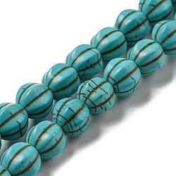 Dyed Synthetic Turquoise Beads Strands, Pumpkin Beads, 7~7.5x7x8mm, Hole: 1.4mm, about 56pcs/strand, 16.30 inch(41.4cm)(G-G075-D02-01)