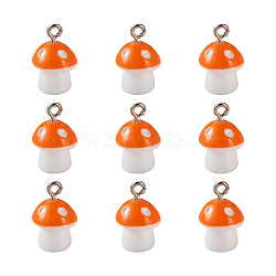 Plastic Pendants, with Platinum Plated Iron Loop, Mushroom with Polka Dots, Orange, 17.5x11.5x12mm, Hole: 1.5mm(KY-TA0001-15F)