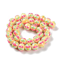 Handmade Porcelain Beads Strands, Hand Drawn Beads, with Enamel, Round, PeachPuff, 10~11x9mm, Hole: 1.5mm, about 35pcs/strand, 12.80 inch(32.5cm)(PORC-L078-01G)