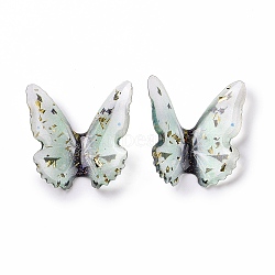 Transparent Resin Cabochons, with Gold Foil, Butterfly, Light Sea Green, 37~38x38~42x3.5~4mm(RESI-L036-10B-04)