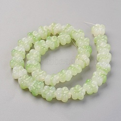 Handmade Lampwork Beads Strands, Plum Blossom, Light Green, 13.5x8.5~9mm, Hole: 1.2mm, about 32pcs/strand, 16.53 inch(42cm)(LAMP-P051-F06)