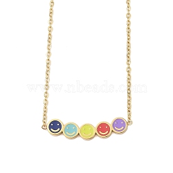 304 Stainless Steel Colorful Enamel Smiling Face Pendant Necklaces, Long-Lasting Plated, Real 18K Gold Plated, 17.01 inch(43.2cm), Extender: 58mm, Pendant: 7x28.5mm(NJEW-N055-09G)