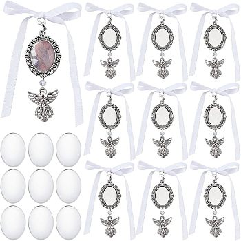 10Pcs Angel Alloy Pendants Decoration, with Satin Ribbon, Glass Beads & Cabochons, Iron Eye Pin, White, 95mm