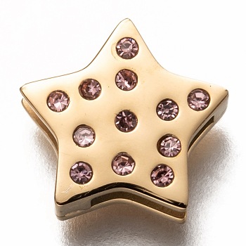 304 Stainless Steel Slide Charms, with Rhinestone, Star, Crystal, Golden, 12x12x3.5mm, Hole: 8x1.5mm