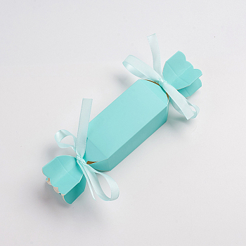 Candy Shape Cardboard Boxes, Wedding Birthday Party Favor Gift Boxes, with Ribbons Decoration, Turquoise, 18.5x4x4cm