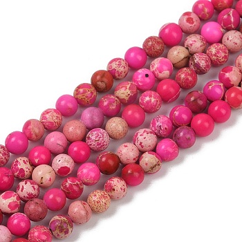 Dyed Natural Regalite/Imperial Jasper/Sea Sediment Jasper Beads Strands, Round Impression Jasper, Cerise, 4mm, Hole: 1.2mm, about 45pcs/strand, 7.68''(19.5cm)