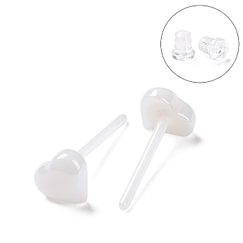 Hypoallergenic Bioceramics Zirconia Ceramic Heart Stud Earrings, No Fading and Nickel Free, WhiteSmoke, 5x5.5mm