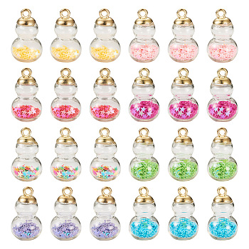 Pandahall 32Pcs 8 Colors Glass Gourd Pendants, with Star Resin Cabochons Inside, Mixed Color, 28x16mm, Hole: 2.5mm, 4Pcs/color