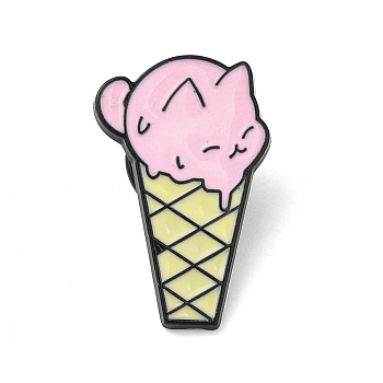 Cat with Ice Cream Enamel Pins, Electrophoresis Black Zinc Alloy Brooch for Women, Pink, 25x16x1.3mm